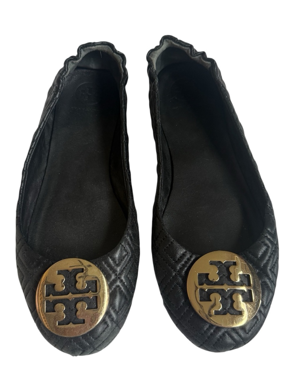Tory Burch Minnie Quilted Leather Travel Ballet Flats Black Size 8M Quiet Luxury